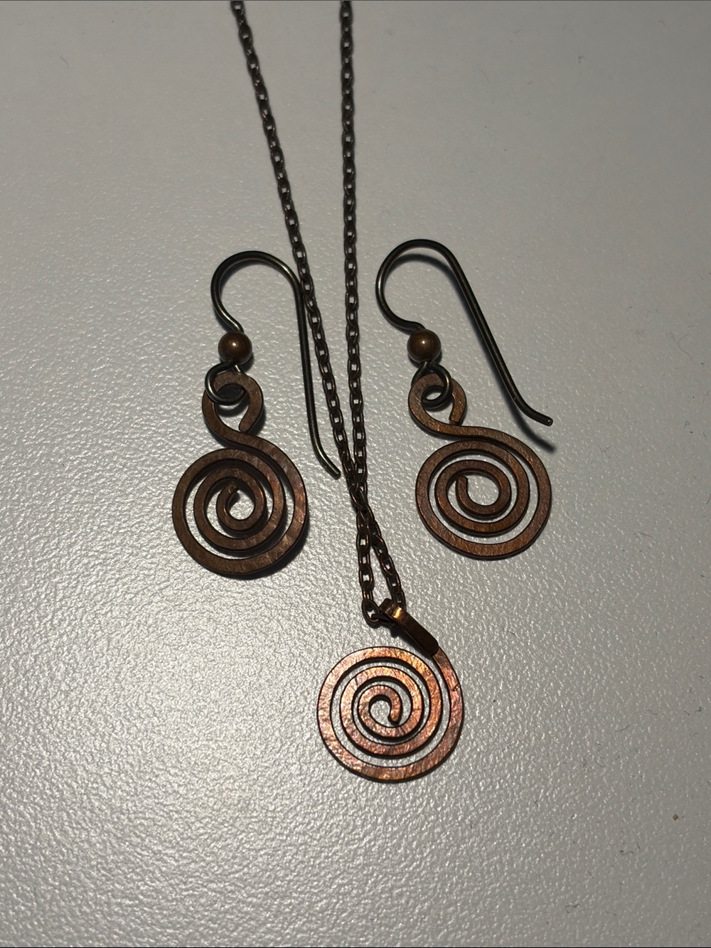 Handcrafted Brass Spiral Pendant Necklace and Earrings Set